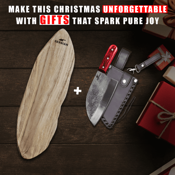 Original Serbian Chef Knife with Cutting Board 2 pcs Set