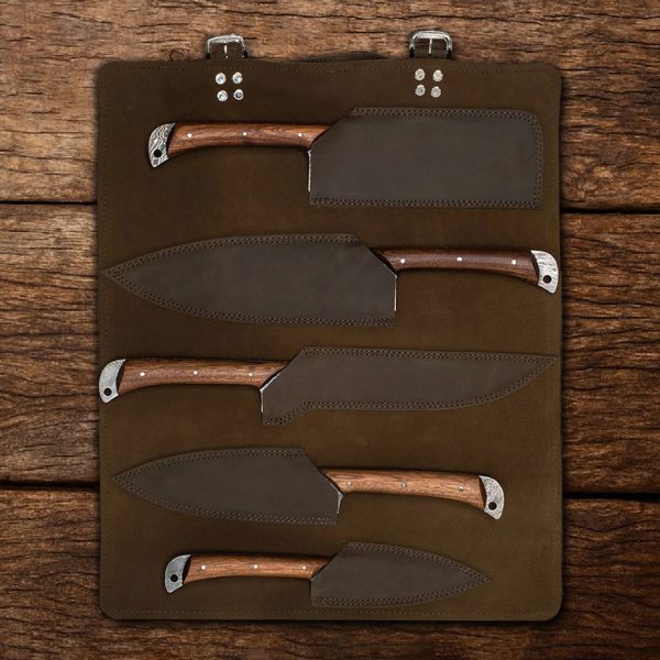 Damascus Craft 5 pcs Chef Set with Leather Roll