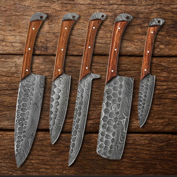 Damascus Craft 5 pcs Chef Set with Leather Roll